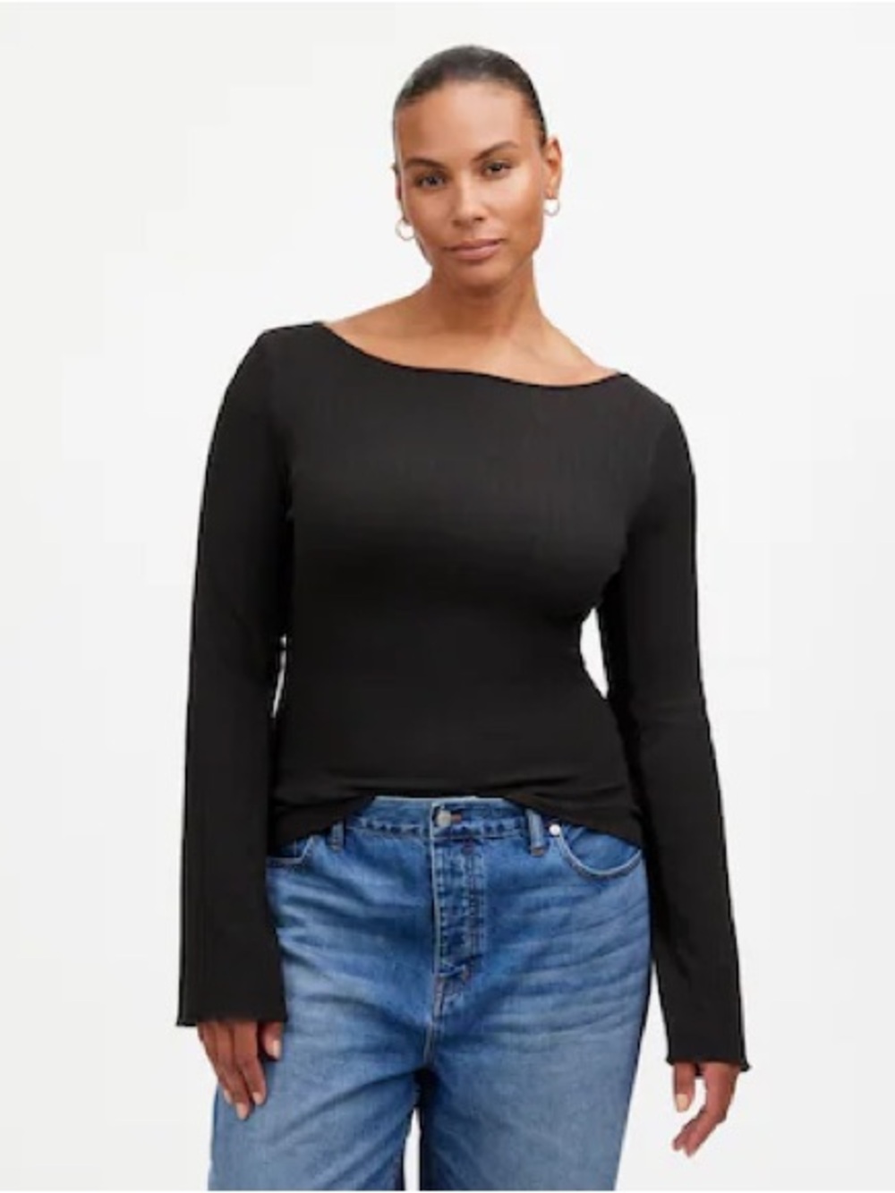 Madewell Black Long Sleeve Ribbed Top